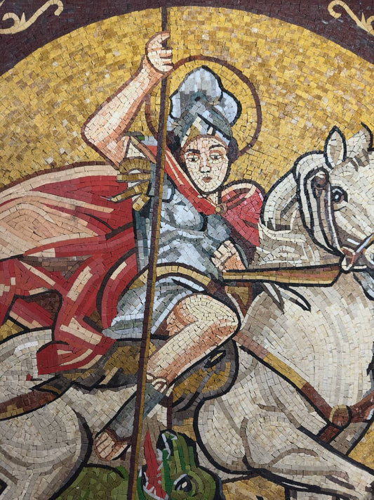 Obra de Mosaico – San Jorge y el Dragón (Arte en Piedra Hecho a Mano)