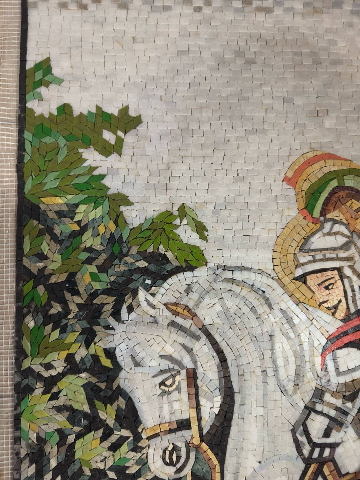 Obra de Mosaico – San Jorge Derrotando al Dragón (Arte en Piedra Hecho a Mano)
