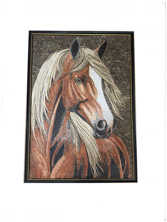 Mosaico de Piedra Natural “Caballo Majestuoso” – 100 × 80 cm
(Handmade Natural Stone Mosaic “Majestic Horse” – 100 × 80 cm)