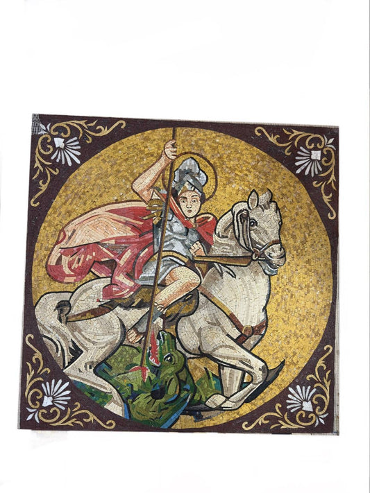 Obra de Mosaico – San Jorge y el Dragón (Arte en Piedra Hecho a Mano)