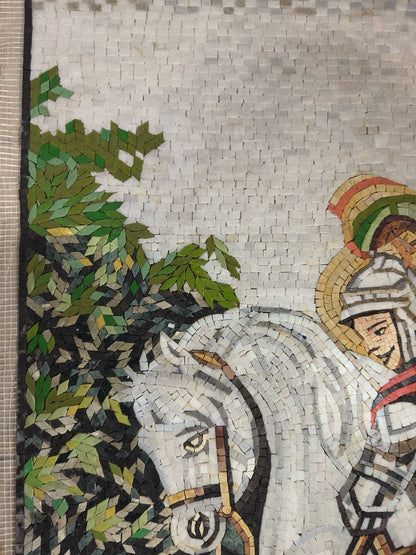 Obra de Mosaico – San Jorge Derrotando al Dragón (Arte en Piedra Hecho a Mano)